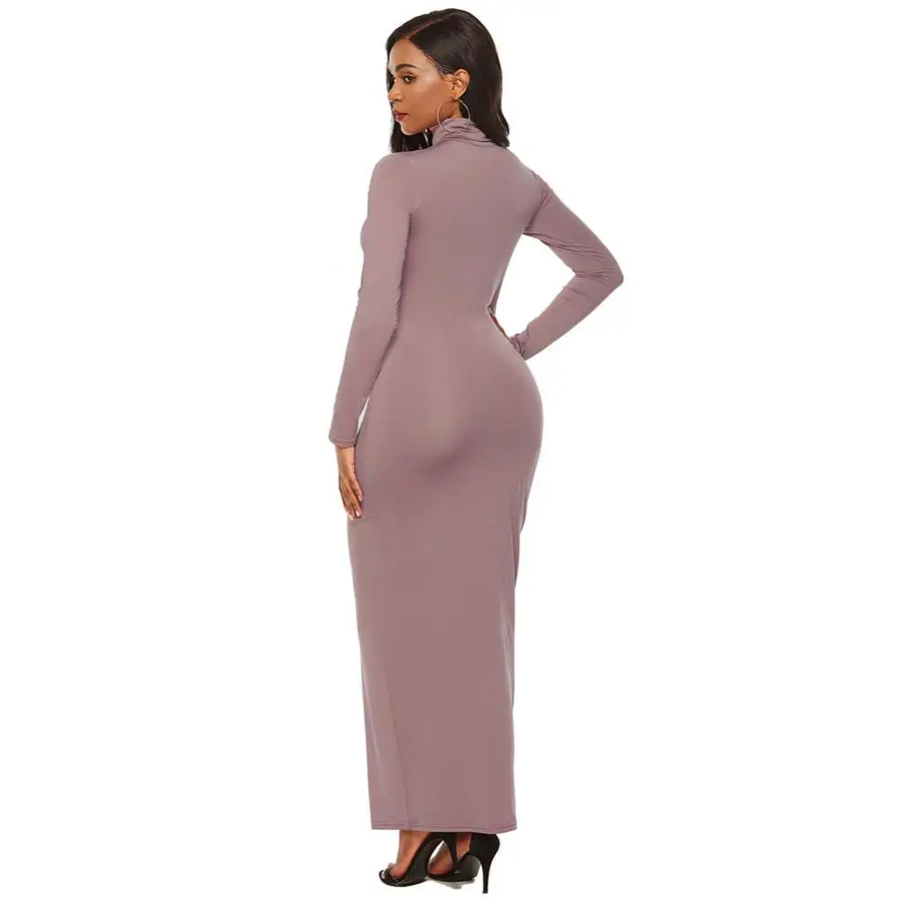 2023 New Fashion Women Sexy Party Dress Knit Style Long Sleeve Turtleneck Winter Maxi Dress Slim Work Wear Office Dress Vestidos