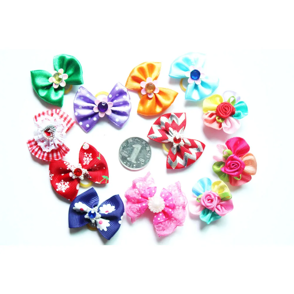 Title 19, 10pcs Flower Dog Hair Bow Red Style Valentines...
