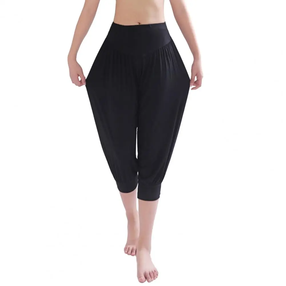 Women Summer Modal Yoga Cropped Pants Wide Elastic Waistband Dance Performance Wide Leg Pants Bloomers 3