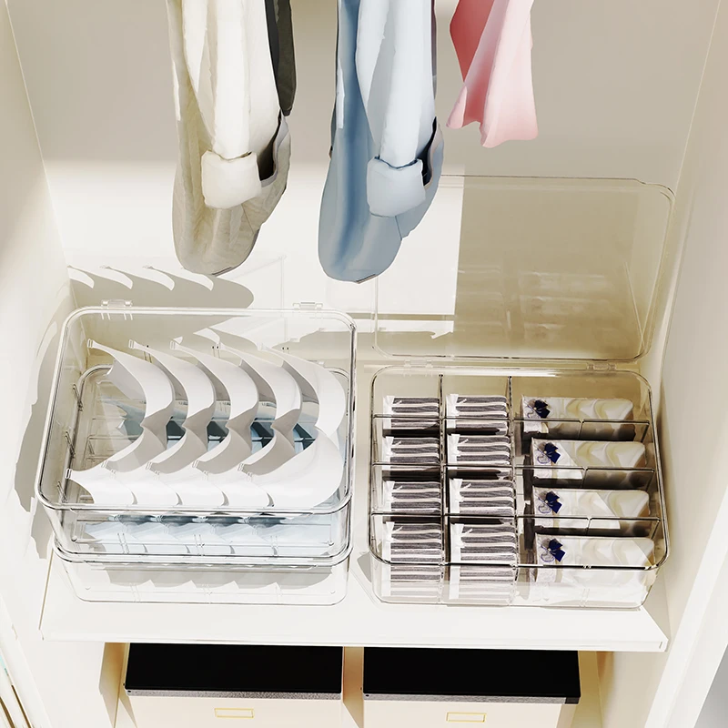 Nordic Modern Household Closet Invisible Storage Drawer Wardrobe Wall  Mounted Underwear Sock Box Multi-Layer Grid