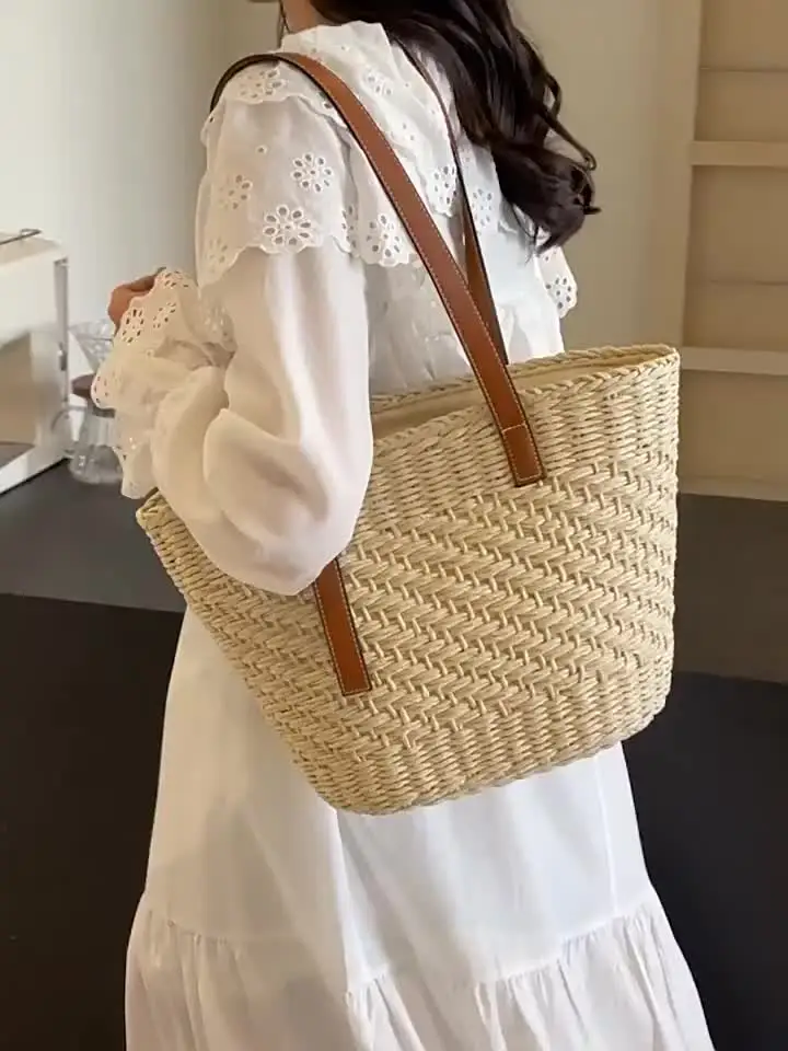Женская соломенная сумка большой вместимости летняя пляжная для отдыха модная