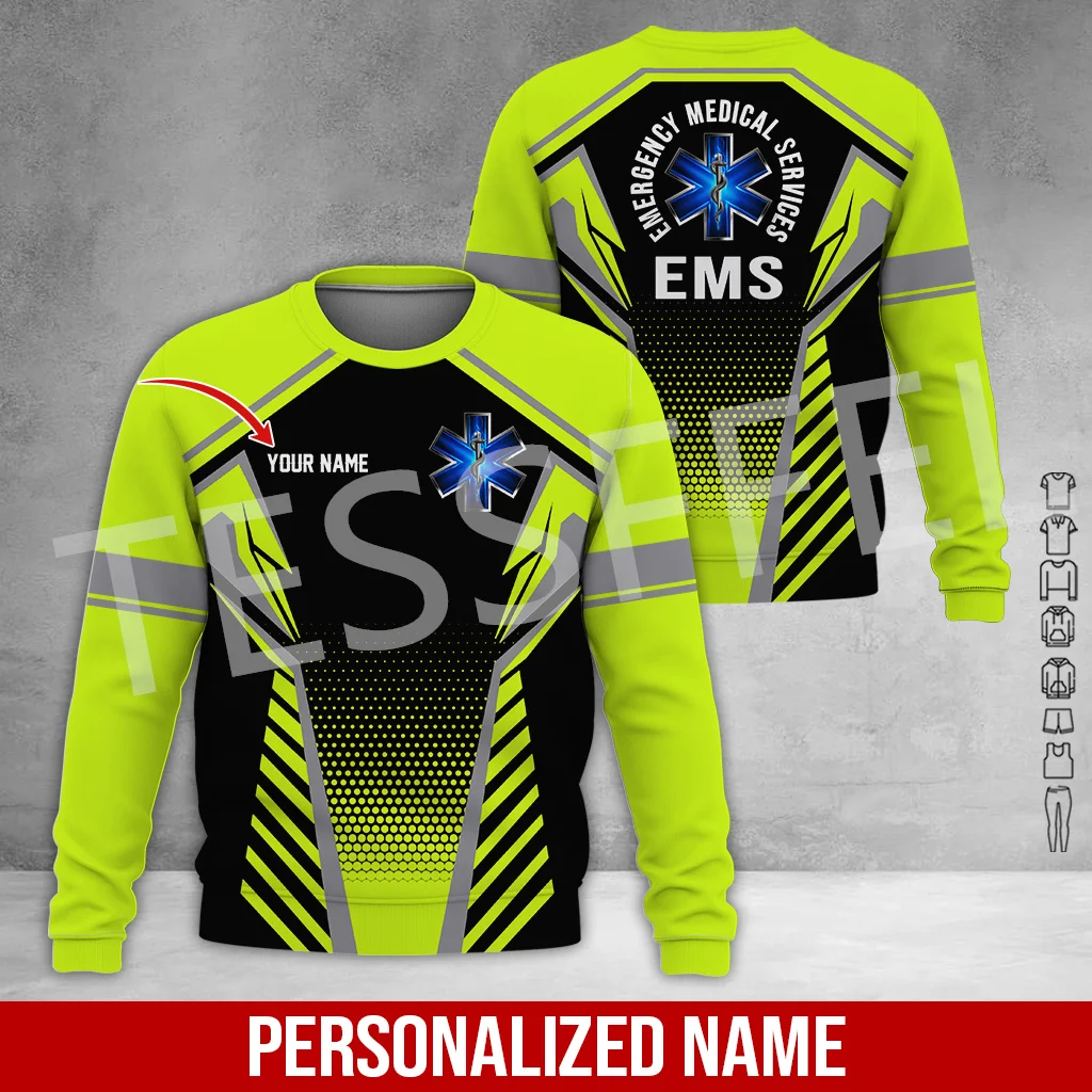 Custom Name Cosplay EMT EMS Paramedic Tattoo Tracksuit Vintage Unisex 3DPrint Pullover Harajuku Jacket Casual Funny Hoodies N-23