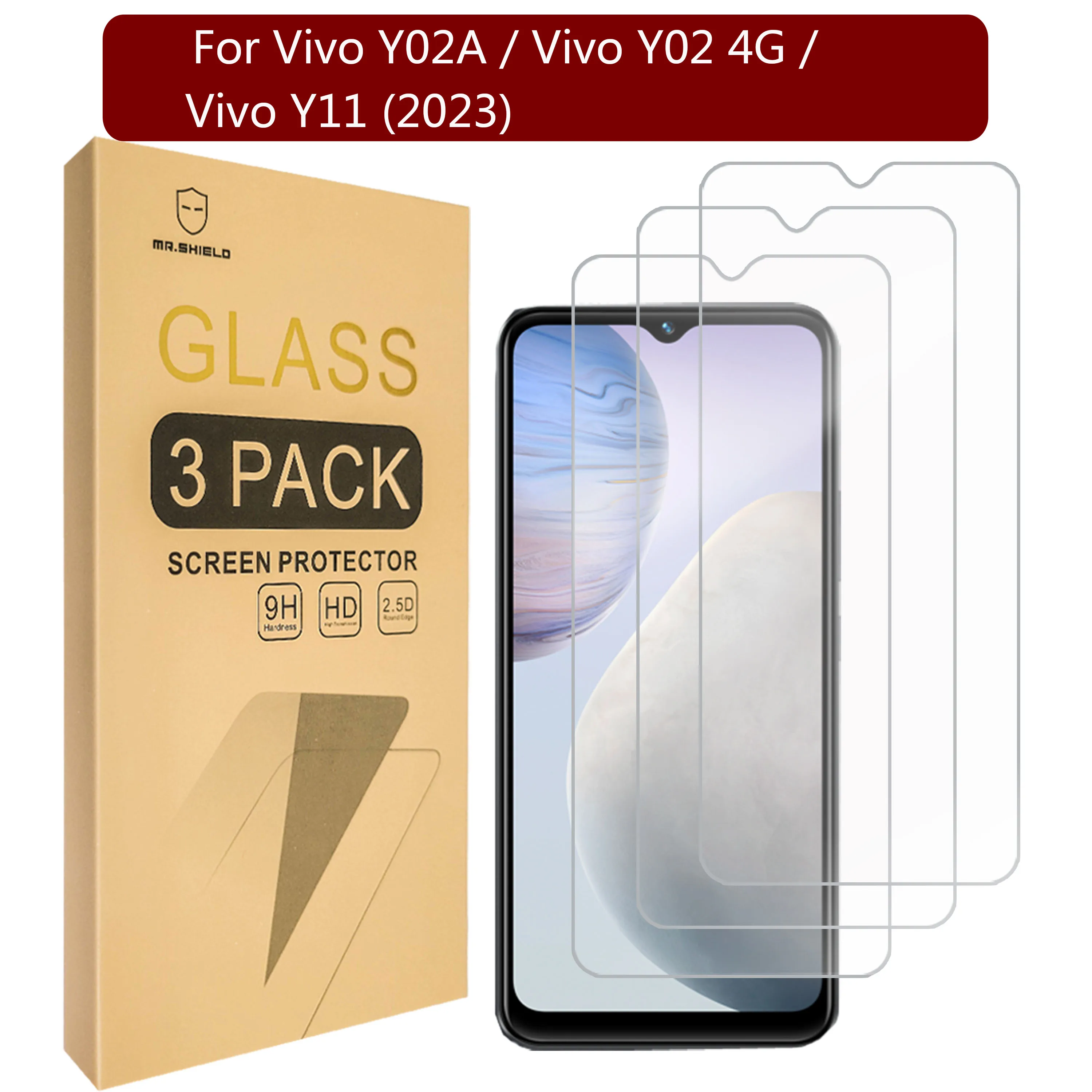 

Защитная пленка Mr.Shield [3 шт. в упаковке] для Vivo Y02A / Vivo Y02 4G / Vivo Y11 (2023) [закаленное стекло] [твердость 9H] Защитная пленка для экрана