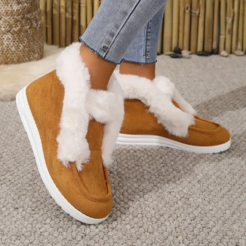 Women Designer Suede Leather Booties Winter New Warm Plush Fur Snow Boots Ladies Slip on Non-slip Platform Shoe Zapatos De Mujer