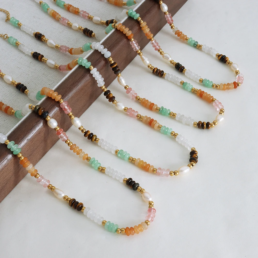 Freshwater Pearl Necklace for Women Colorful Natural Stone Beaded Chain Bohemian Fashion Jewelry Girl Gift Wholesale