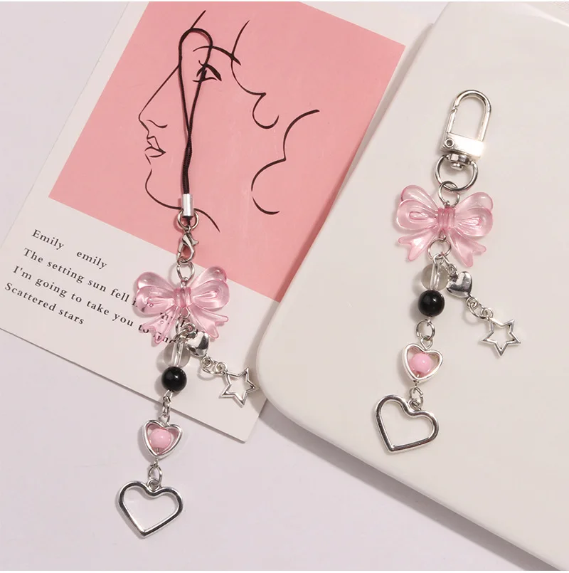 Phone Keychain Goth Y2K Phone Charm Keychain Bow Heart Star Pendant Kawaii Bag Accessory Girls Women Cute Jewelry