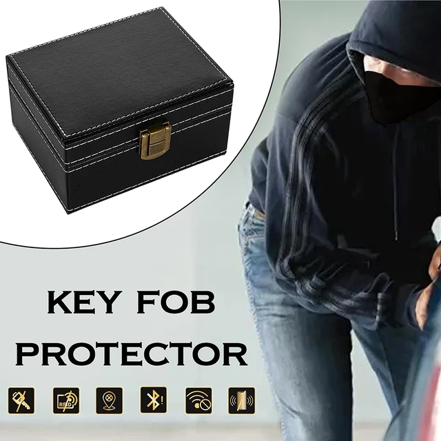 Faraday Box for Car Keys Anti Theft Car RFID Signal Blocking Box Safe Car Key Pouch Faraday Key Fob Protector Box Leather Signal 2