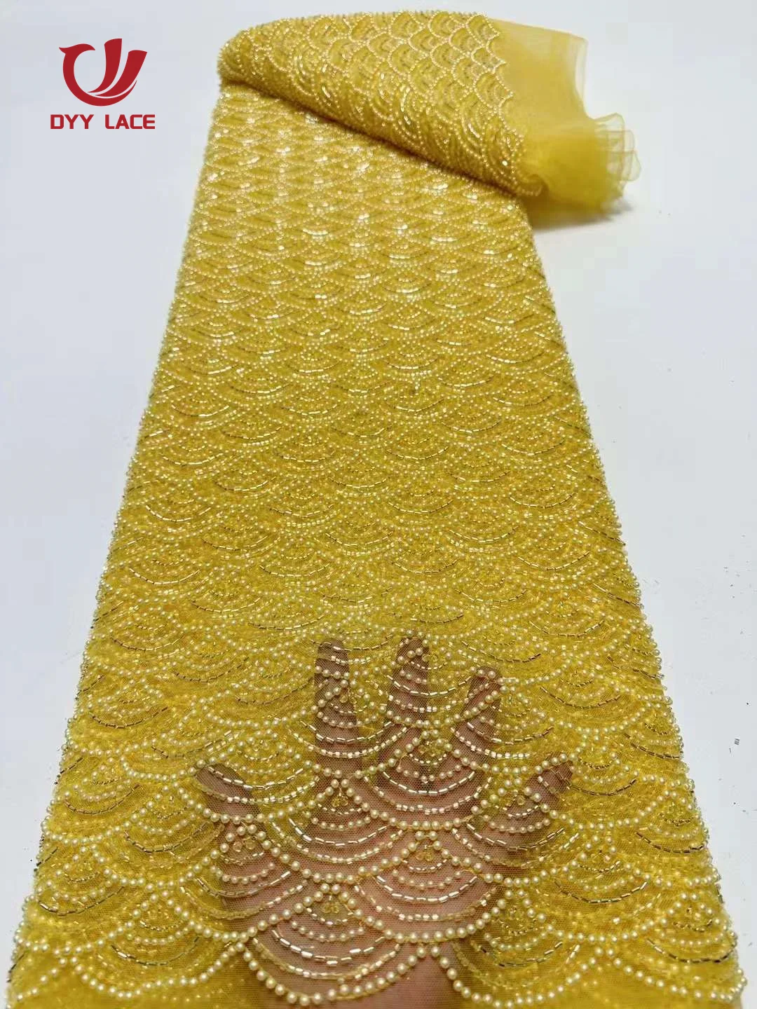

Luxury African Beaded Lace Fabric 2024 High Quality Groom Nigerian Wedding Bridal Embroidery French Tulle Sewing 5 Yards