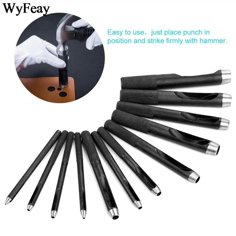 Leather Hole Punch Leather Craft Tools Leather Puncher 12Pcs/Lot Leathercraft 1mm-10mm Quality Round Carbon Steel Leather Craft Hole Punch Puncher Watch Belt Band Plastic Rubber Tools