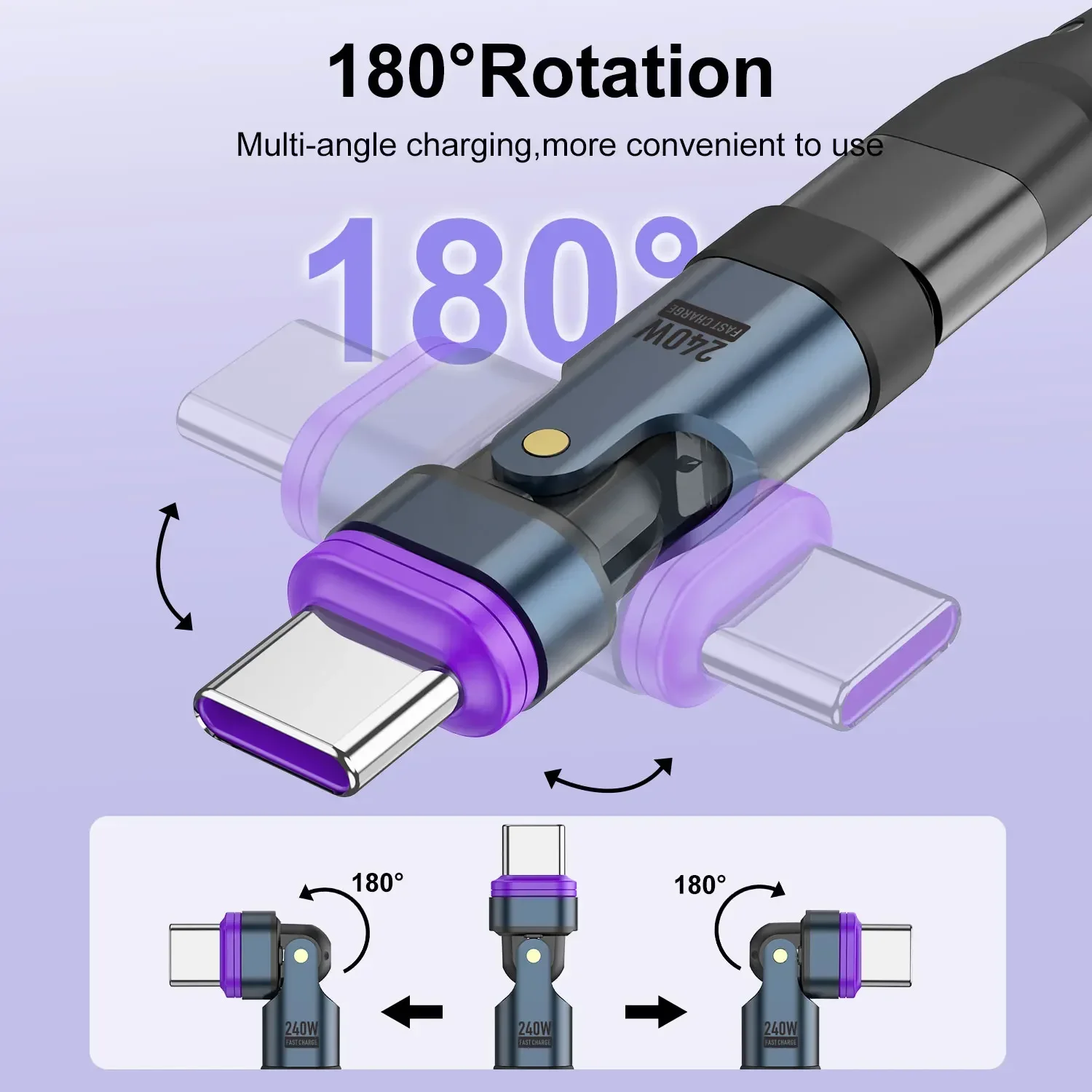 3 IN 1 240W USB-C to Type-C Adapter 180&deg; Rotation Magnetic Fast Charging Type C Female Converter For Macbook Pro iPhone 16 15 usb hub wifi adapter usb to hdmi adapter bluetooth usb adapter usb isolator
