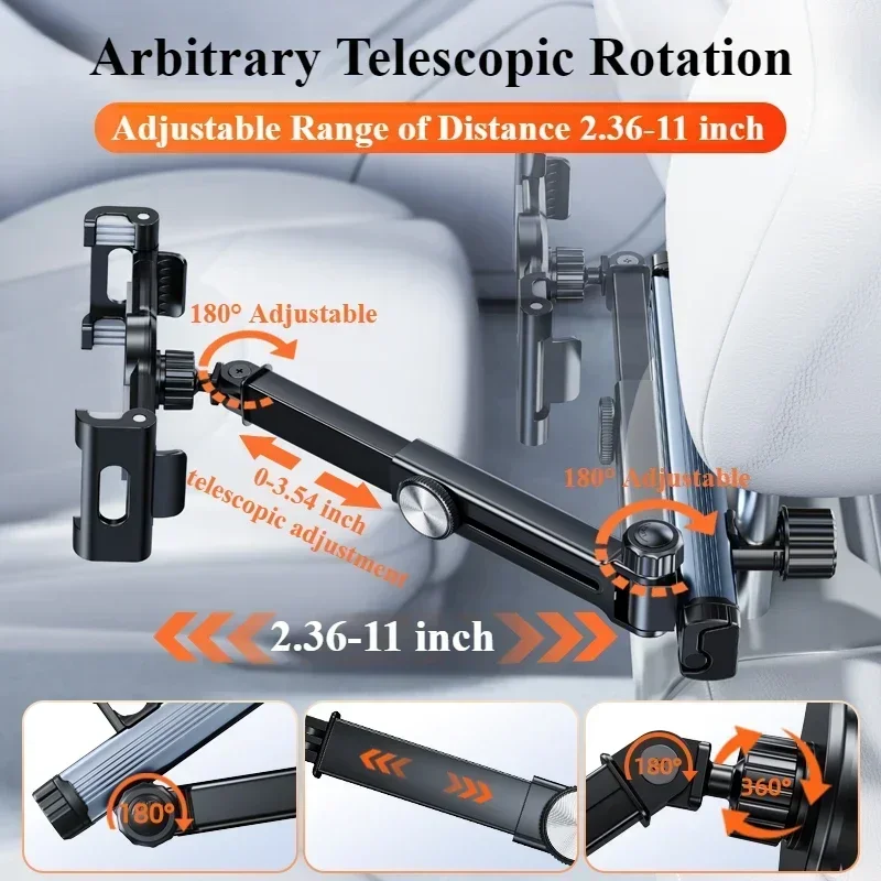 Supporto per Tablet da Auto con Braccio Estensibile per Poggiatesta, Montaggio sul Sedile Posteriore per Bambini e Adulti, Dispositivi da Viaggio iPad - Image 5