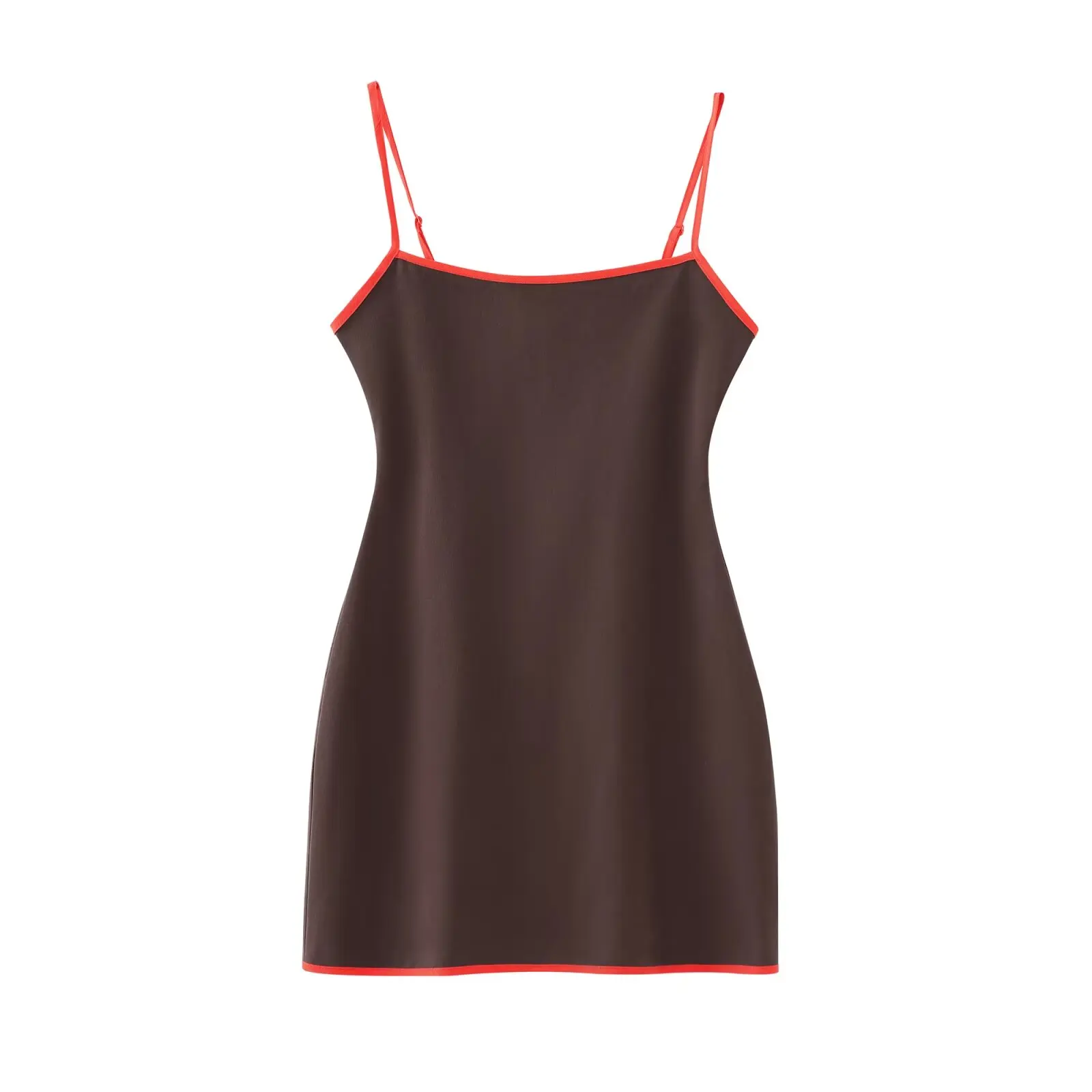 

TRAFZA 2024 Woman's Beach Style Dresses Brown Square Collar Sleeveless Backless Zipper Summer Mini Dresses Woman Trendy TRAF