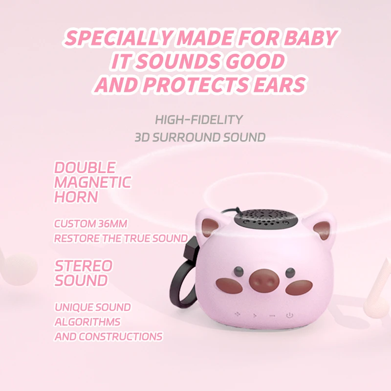 Mini Pocket Bluetooth Speaker Cute Cartoon Pig Wireless Soundbar Loudspeaker IP65 Waterproof TWS Stereo Music Box TF Card Player