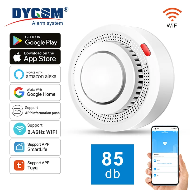 Tuya Smart WiFi เซ็นเซอร์ควันติดเพดาน, การควบคุมแอพ, ปกป้องความปลอดภัยภายในบ้าน, เข้ากันได้กับ Alexa และ Google 1