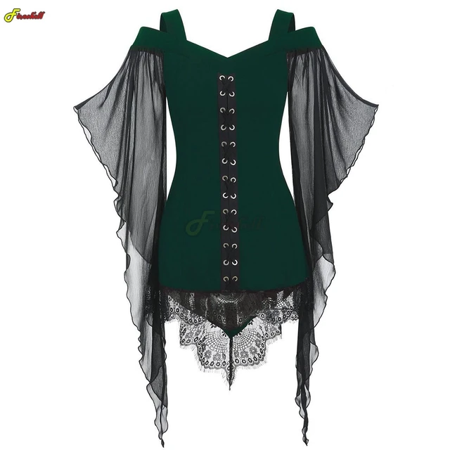  Women's Sexy Gothic Dress Long Sleeve Lace Mini Dress Steam Punk  Costume Halloween Goth Clothes Medieval Costumes : Sports & Outdoors