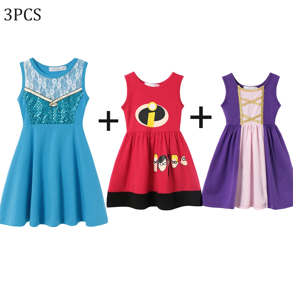 thumbnail image 1 of Vestidos informales sin mangas para niña, ropa de fiesta de princesa para niña de 2 a 8 años, Vestidos diarios elegantes en contraste, 3 piezas, verano 2024, 1 of 5