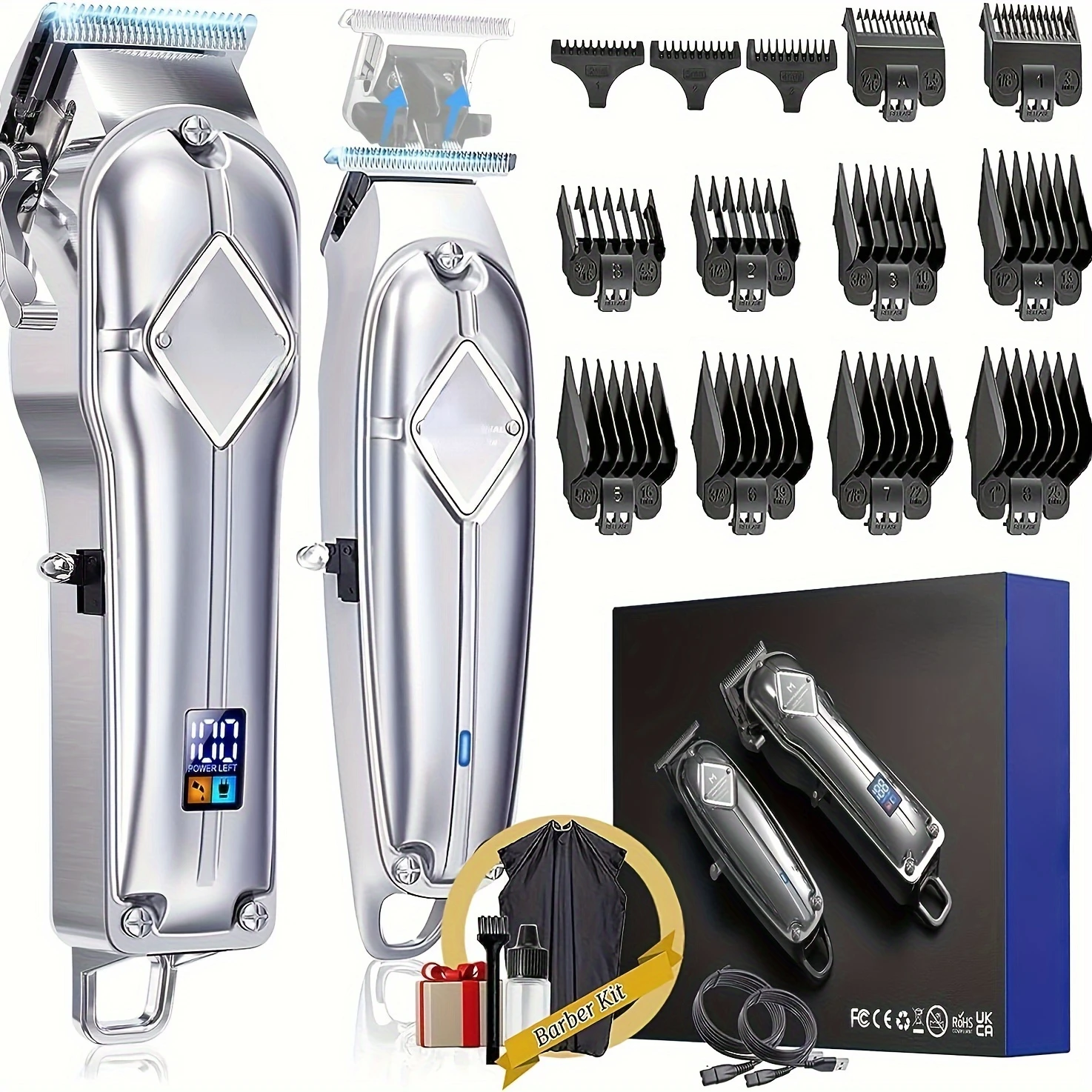 kit-taglio-di-capelli-da-uomo-cordless-con-rifinitore-a-lama-t-13-guard-pro-barber-set-batteria-da-5-ore-leva-led-e-conica