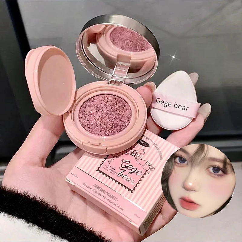 Sweet Color Air Cushion Blush Cream Waterproof Lasting Natural Cream Cheek Tint Blusher with Puff Peach Pink Rouge Blush Makeup