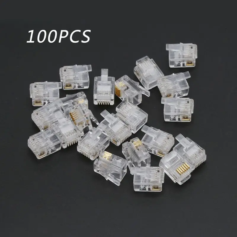 

100pcs RJ12 6P6C Modular Cable for Head Telephone Connectors Crystal Plugs DropShipping