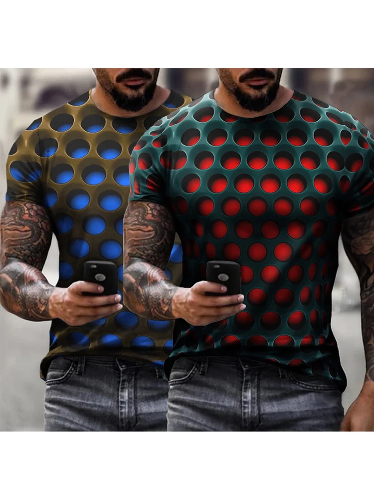 2023 New Men's Charming- T Shirt 3D Print Graphic Optical Illusion Round Neck Casual Short Sleeve Tops Streetwear Man's Tshirt