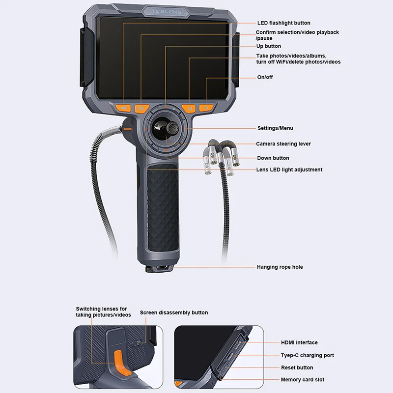 6-inch screen 3.9/6.5mm single/dual lens 2-way 360° handheld HD 1080P industrial auto repair waterproof pipe detection endoscope 5