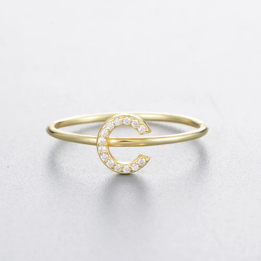 DOREMI S925 Ins Design Letter Zircon Ring Sterling Silver Gold Initial Rings Women 14K Gold Ring Fine Jewelry
