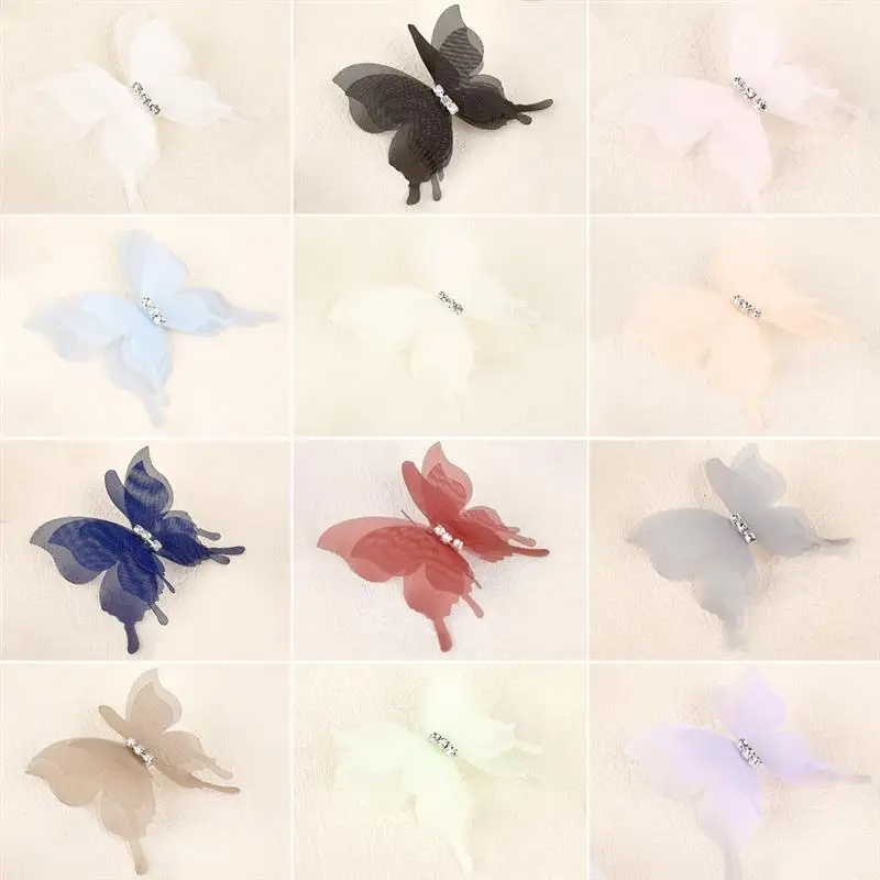 Description Picture 2 of item20pcs/Bag 3D Organza Butterfly Rhinestone Handmade Craft Clip Earrings Jewelry Decor Embroidery Patch Garment Design Materials