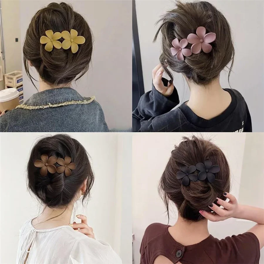 4pcs French-Style/Bohemian Flower hair clips,Non-Slip Matte Hairpins with Black Blooms, Elegant Bun Accessories for Women