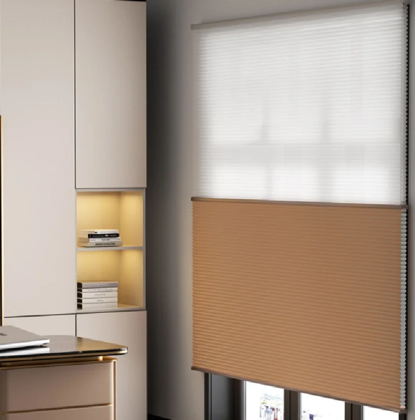 ม่านรังผึ้งอัจฉริยะกลางวันกลางคืน - แบบทึบแสงและโปร่งแสงสองชั้น ระบบปรับได้แบบ Top Down Bottom Up เพื่อความเป็นส่วนตัวขั้นสูงสุด 1