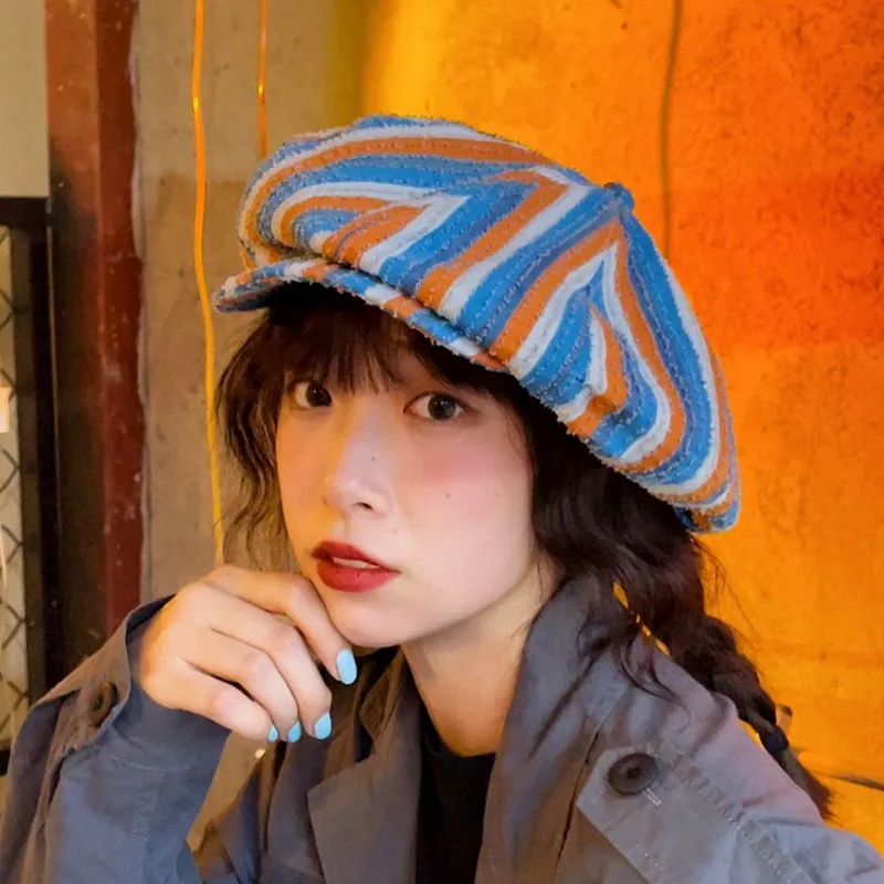 

Контрастные цветные полосатые кепки газетчика большая версия берет модный личный художник Восьмиугольные Фотообои