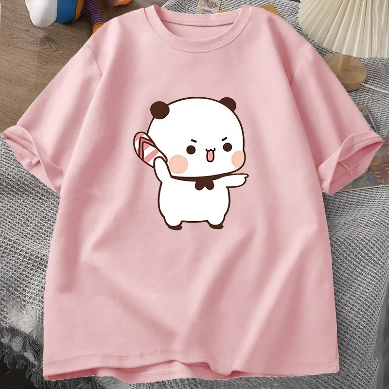 Cute Bubu Is Throwing Flip-flops T Shirt Men Women Funny Cartoon Dudu T-shirt Cotton Summer Print O-neck Male Clothes Oversize