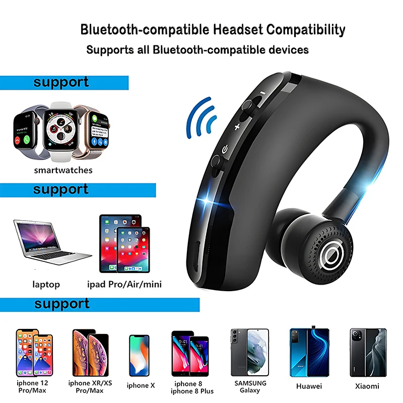 V9 Business Wireless Headphone With HD Mic Calling Noice Cancelling Driver Car Sport Bluetooth Headset 270° Rotation Earphone V8 6