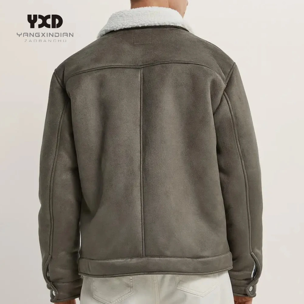 

New Winter Jacket for Men Lapel Thick Warm Suede Jacket Man Grey Fleece-Lined Fur Outwear Casual Spliced Mens Coats Men Clothing