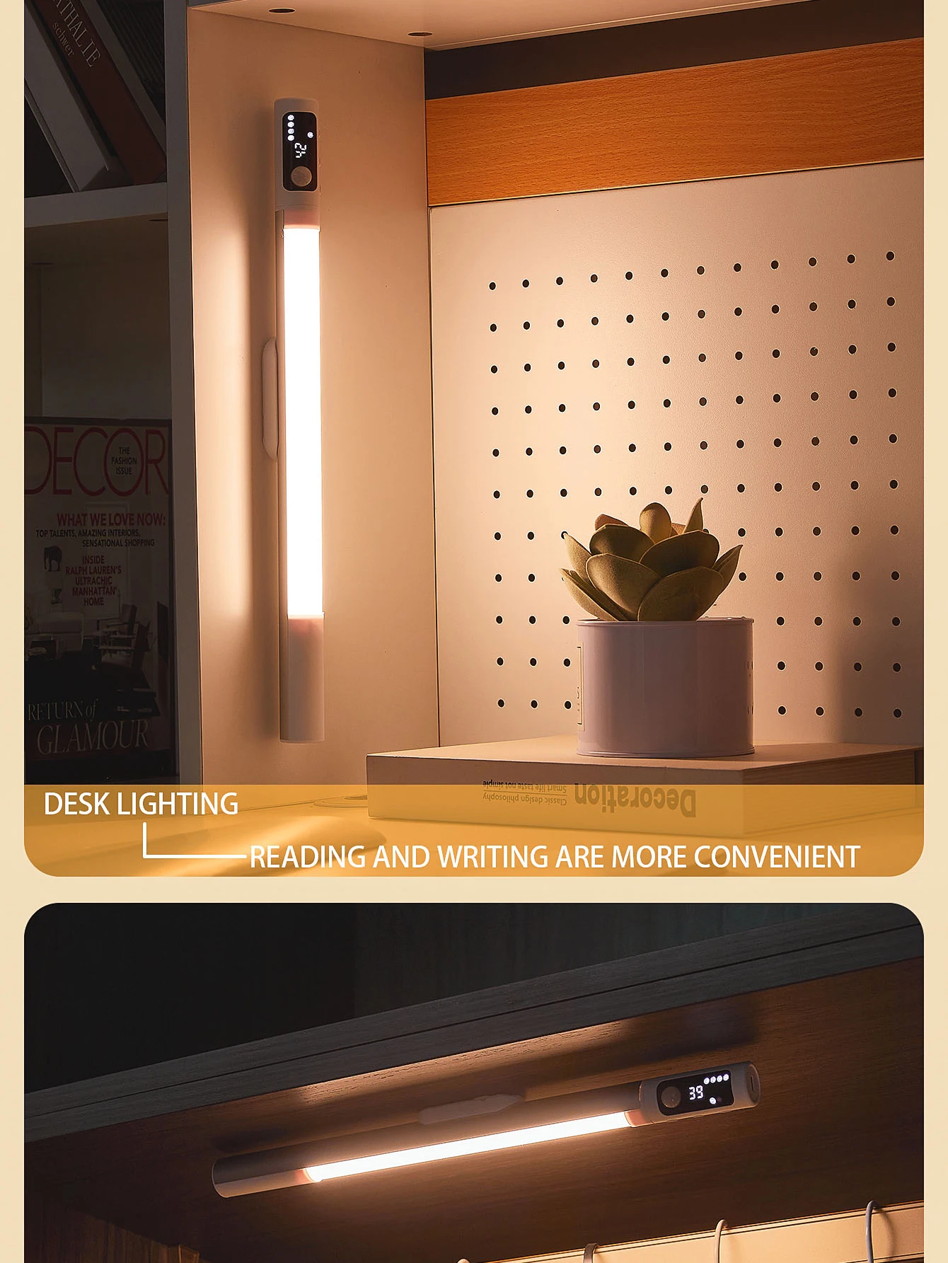 Motion Sensor Light Night Light Desk Lamp Type C Rechargeable Lights Cabinet Lights For Kitchen LED Digital Display Night Lights