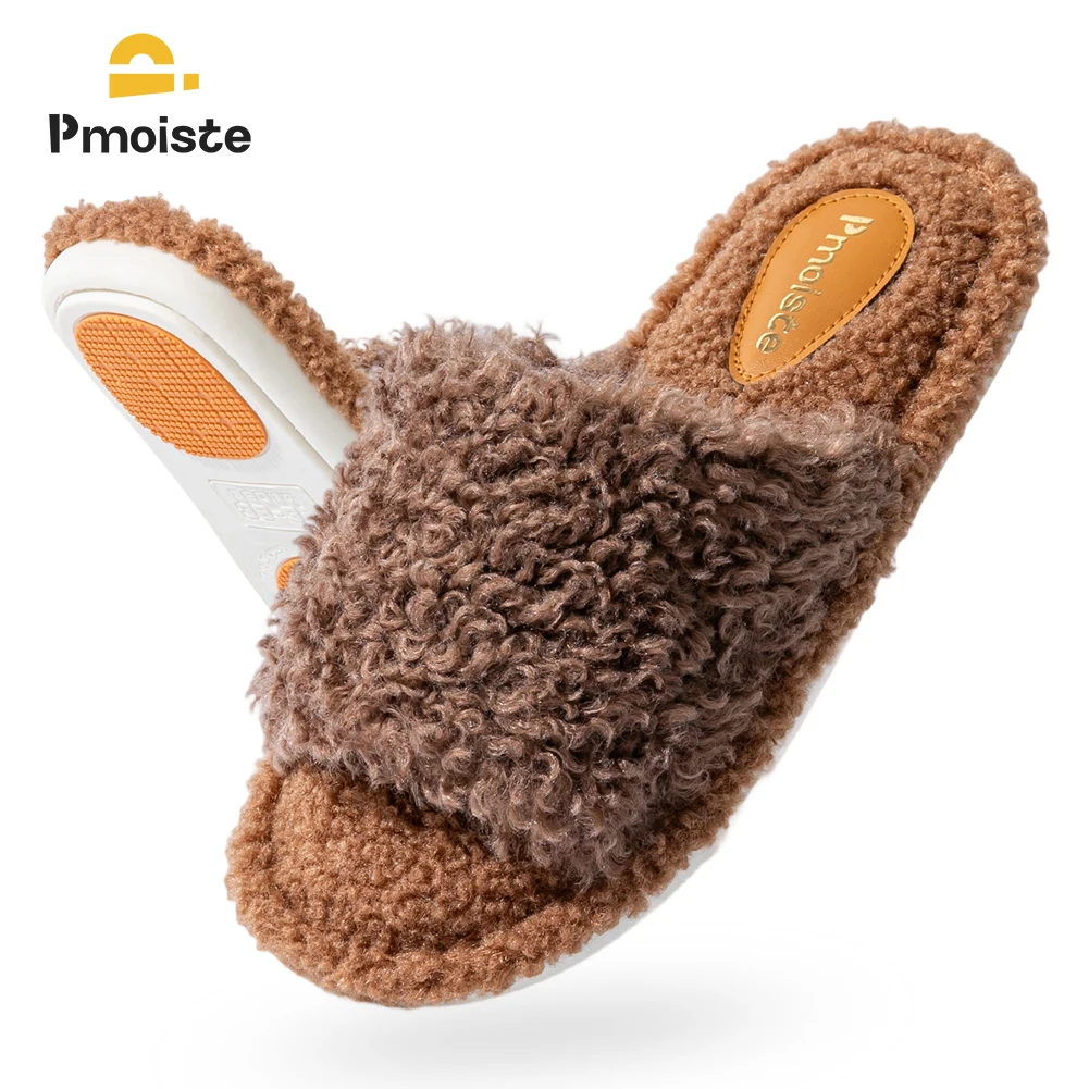 Pmoiste Fuzzy House Hausschuhe für Damen, bequem, weich, warm, EVA-Kissen, Memory-Schaum, Wohnzimmerschuhe, zum Hineinschlüpfen, für den Winter, für Mädchen, für den Innenbereich – Detail 6