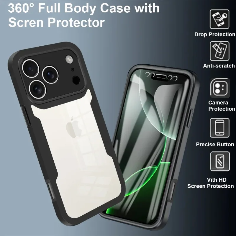 360 Double-Sided Full Protection Clear Phone Case with Screen Protector