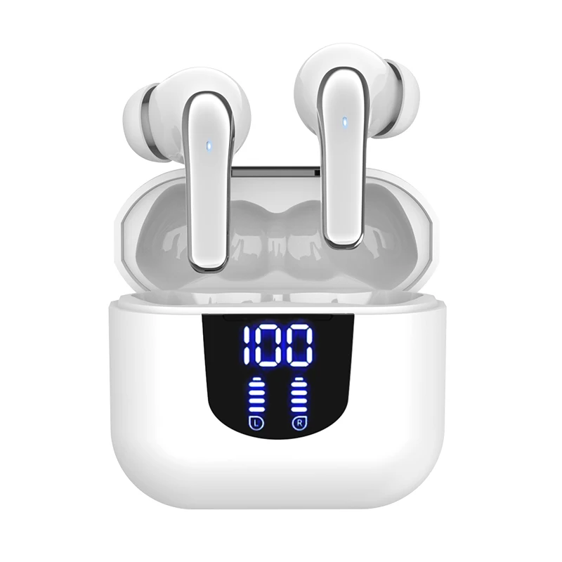 Wireless Bluetooth Earbuds with Digital Display and Touch Control - Semi In-Ear Stereo Sports Headphones