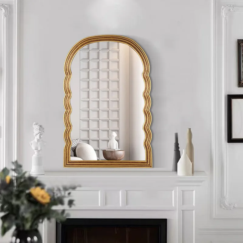 

American retro arched wall mounted decorative mirror, light luxury, simple dressing table, makeup mirror, Nordic wall mounted
