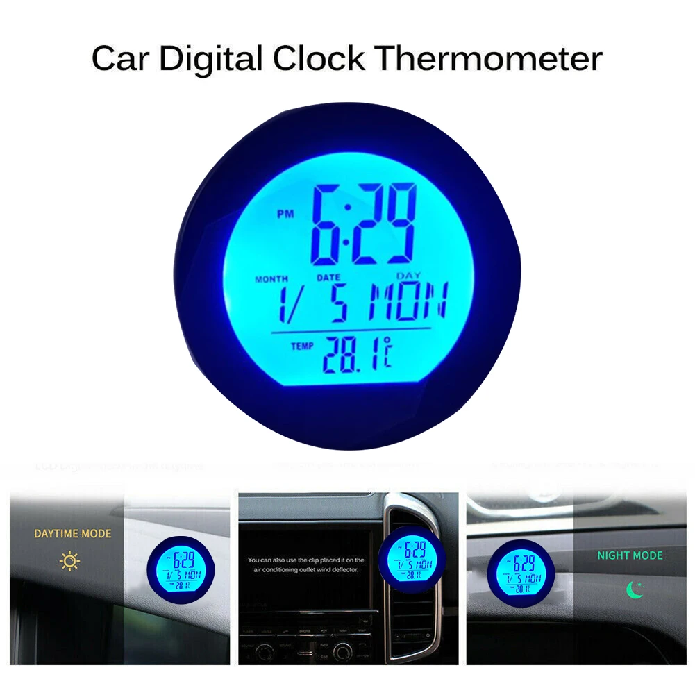 

Solar Smart Clock Thermometer Battery Display Car Auto LCD Digital Clock Thermometer Temperature Voltage Meter BatteryMonitor