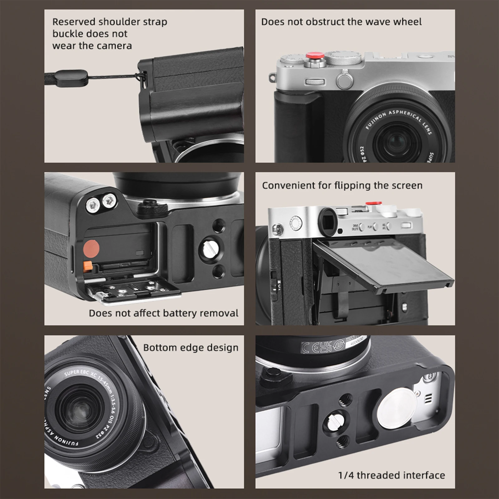 FUJIFILM X-E5 카메라 본체에 적합한 목재 L 브래킷 핸들 셔터 버튼이 있는 L자형 그립 브래킷 아카 퀵 릴리스 디자인