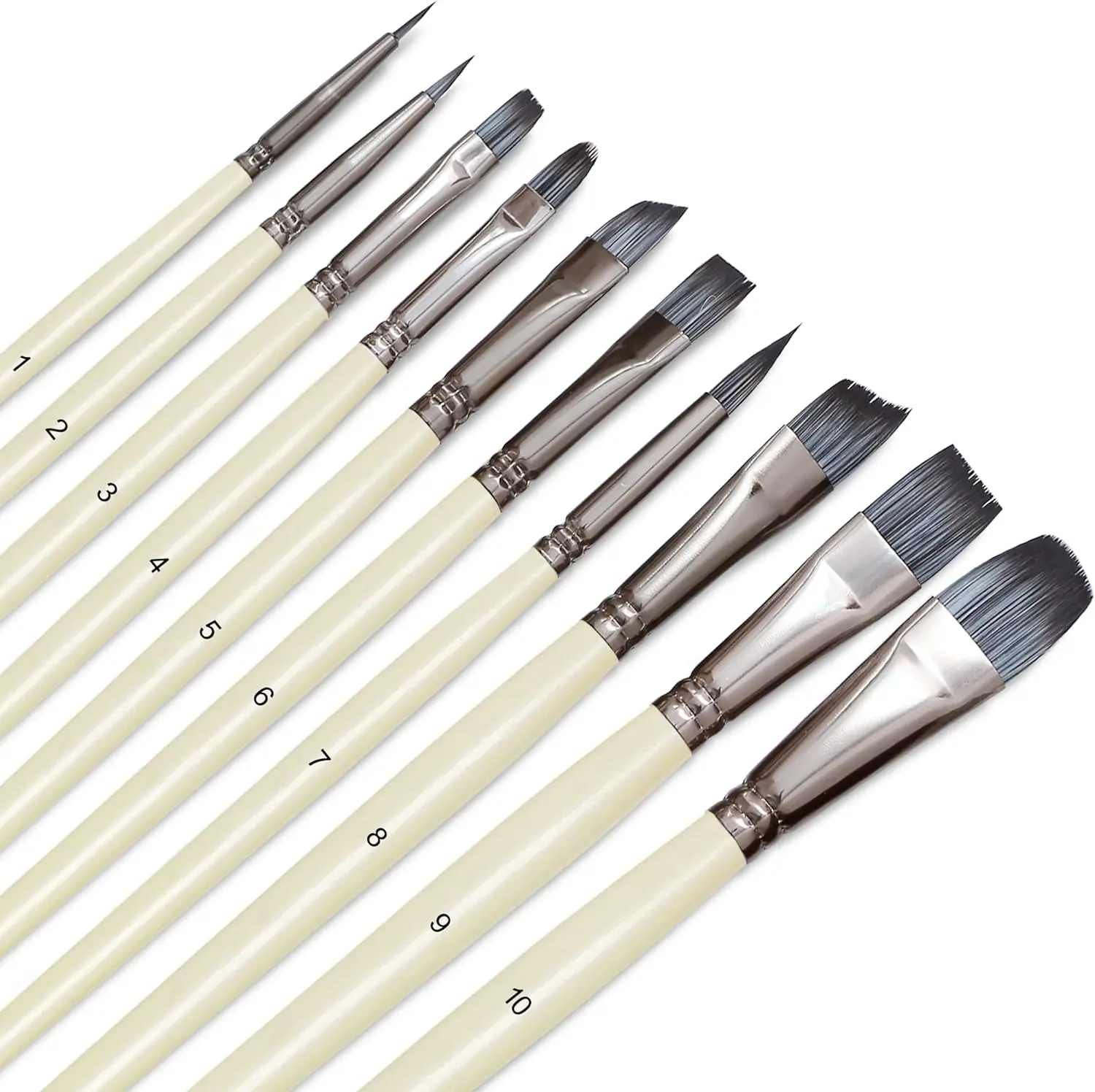 10 Pack Paint Brushes Set for Art Acrylic Gouache Oil Watercolor Artist Canvas Synthetic Nylon Tips 3