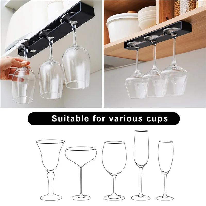 Wine Glass Holder Wine Glass Rack 2 Pack, No Drilling Holder Under Cabinet