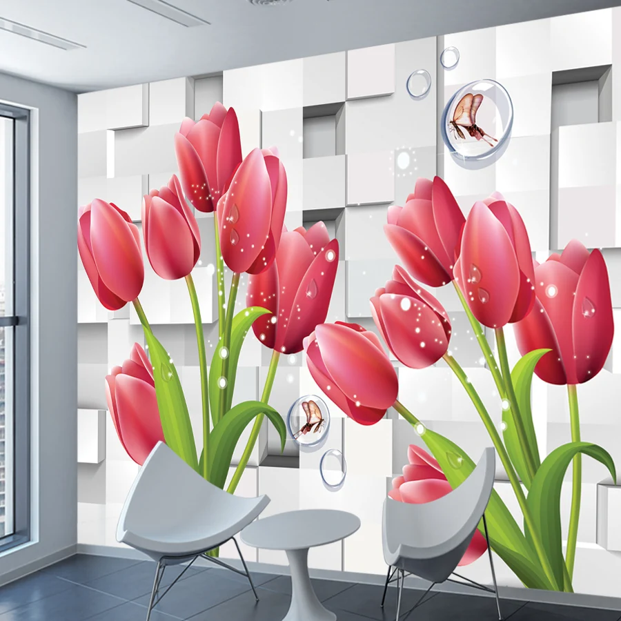 

Removable Peel and Stick Wallpaper Accept for Living Room Decoration Flower Tulip TV 3d Wallpapers Wall Papers Home Decor Mural