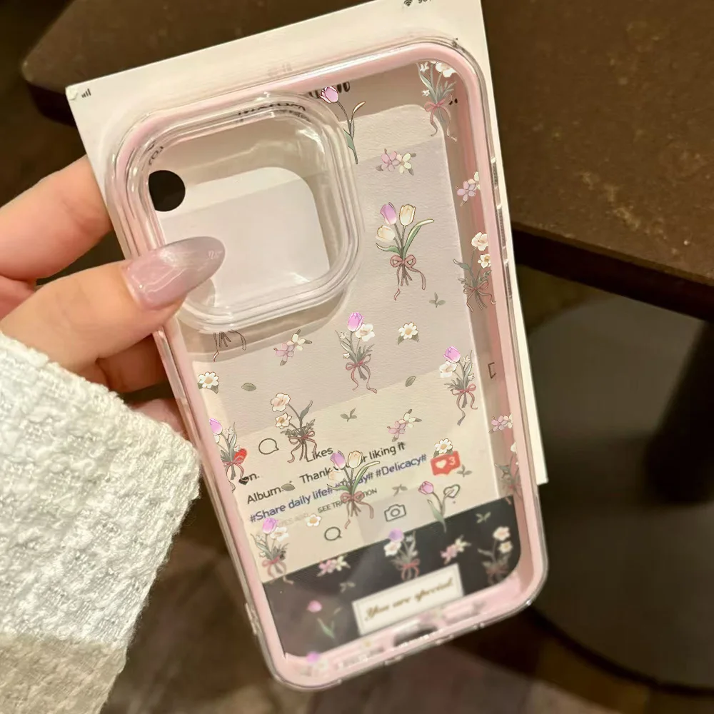 ตัวเลือกสินค้า เคส TPU นิ่มใสลายดอกไม้ 2 in 1 สำหรับ iPhone 11-17 Pro Max 13-15 14 12 17 Air