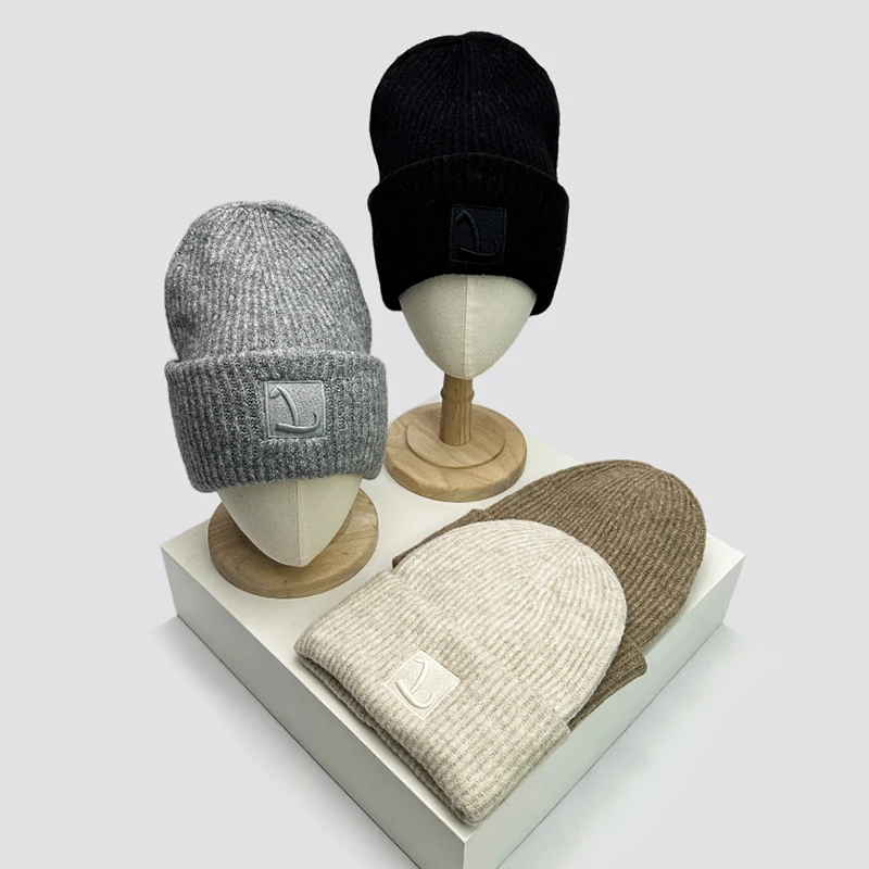 

Autumn and Winter New Coarse Yarn Letter Embroidery Wool Bucket Knitted Hats Men Women Warm Soft Versatile ins Loose Westernized