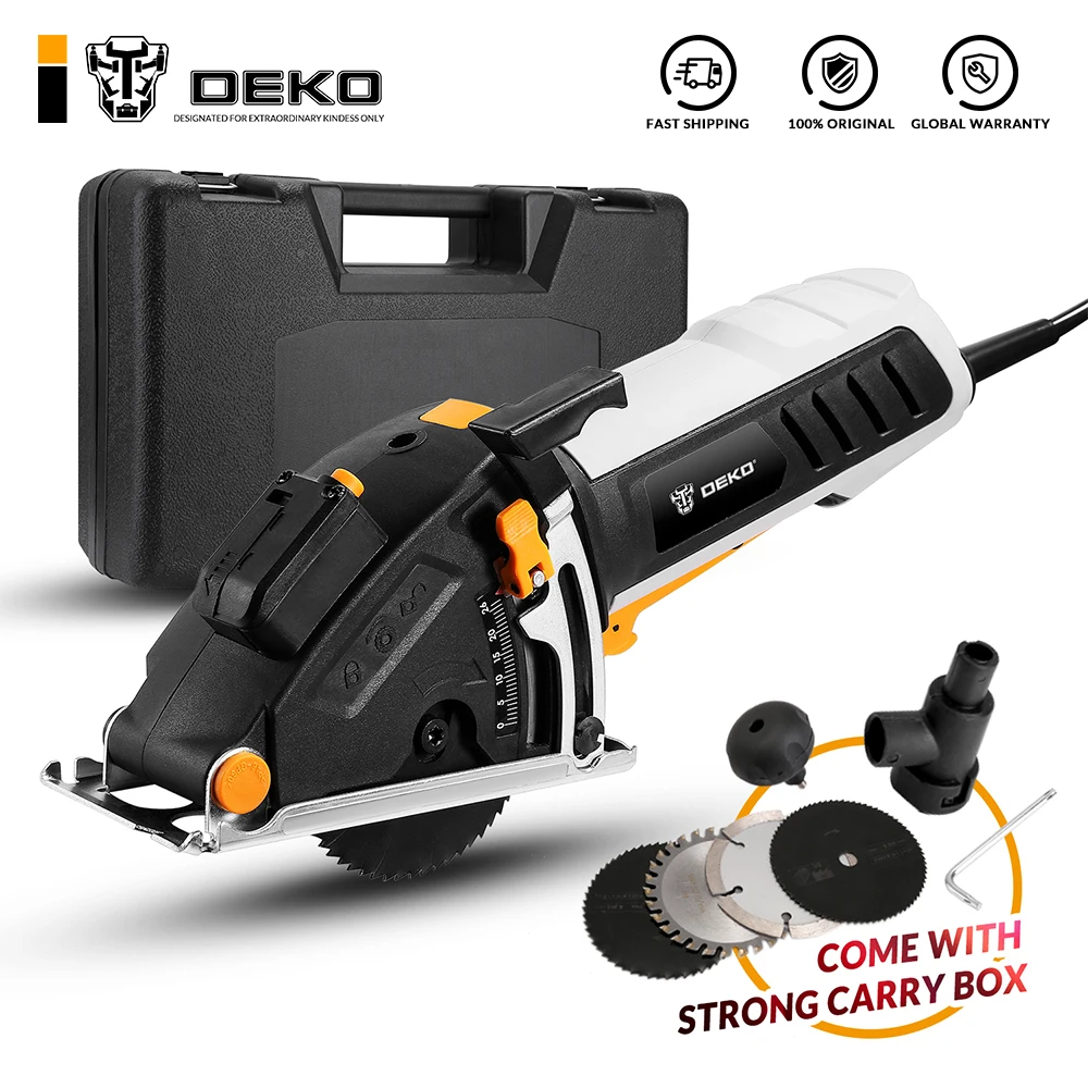 

DEKO Mini Circular Saw Power Tools with Laser, 4 Blades, Dust passage, Allen key, Auxiliary handle, BMC BOX Electric Saw