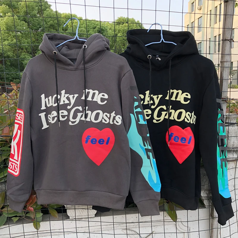 Худи Kanye в стиле Уэста-панк толстовка с капюшоном Lucky Me I See Ghost Мужской флисовый