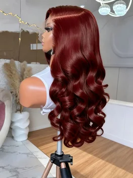 34 Inch 99j Burgundy Lace Front Wigs Human Hair Red Burgundy Wig 250 Density 13x4 Body Wave Lace Front Human Hair Wigs For Women 1