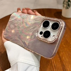 Glamorous Diamond Bling Feather Laser Aurora Shockproof Camera Case - iPhone 13 (Pink)