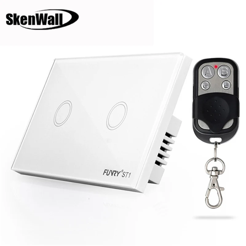 

2Gang Wall Light Remote Control Black Touch Switch Luxury Crystal Glass Panel Led Light Switch 110-240V 120*73*34mm US Standard
